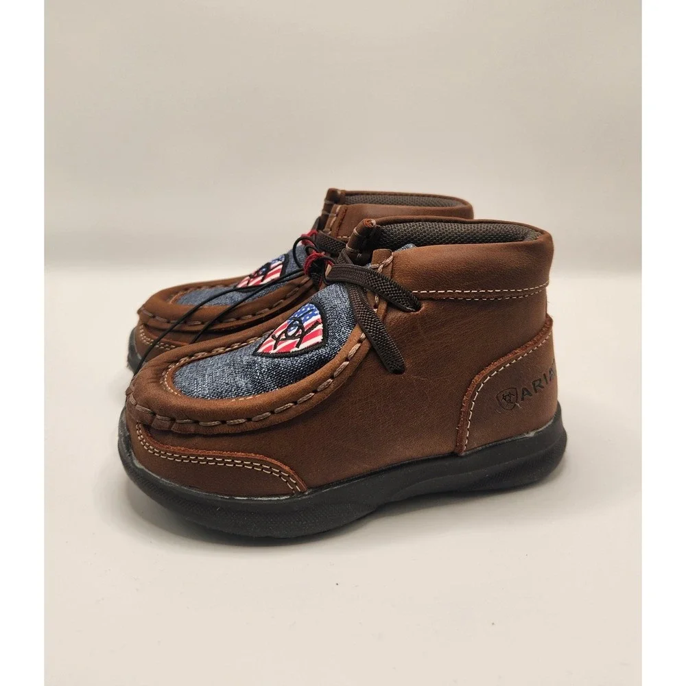 NEW Ariat Boys Western Denim Design Toddler Leather Hi Top Shoe Size 4 (9-12mos)